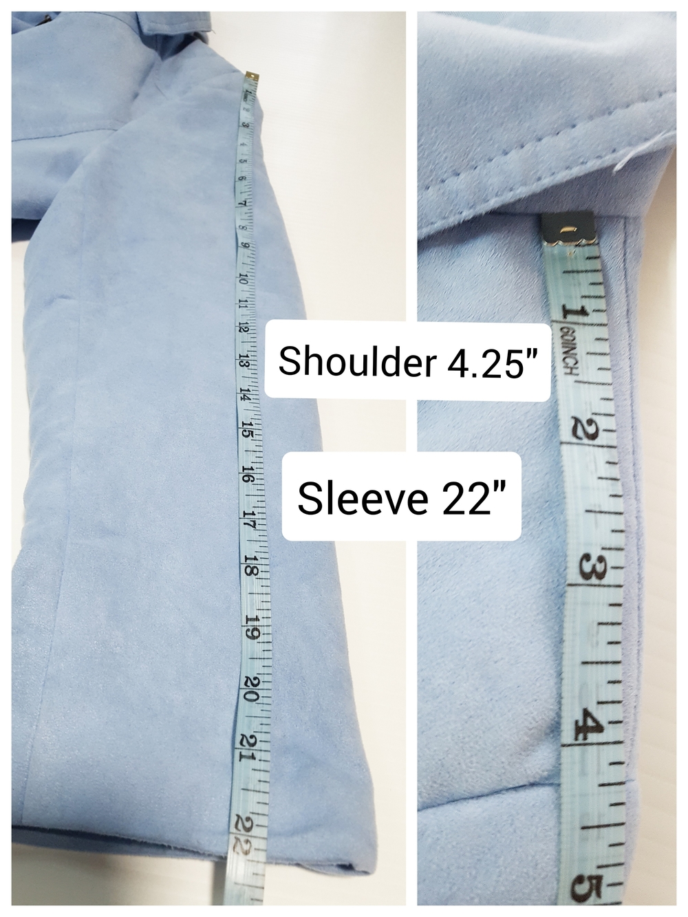 TanJay Vintage Light Blue Faux Suede Zip-Front Blazer Jacket - Picture 11 of 13